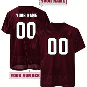 Aanpasbare Heren Voetbalshirt - Gepersonaliseerde Naam & Nummer V-Hals Losse Pasvorm Ademend Rugby Shirt, Kastanjebruin & Wit Gestreept Ontwerp voor Teamentraining, Casual , Sportevenementen