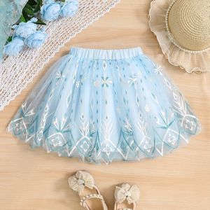 Kruisbestemmingsmeisjeskleding, inclusief tullesrokken, halfrankenrokken, feestelijke pufrokken en veelzijdige prinsessenjurken met ijs- en sneeuwaandrukken voor jonge meisjes.