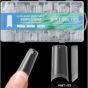600 stuks Zachte Gel Nageltips, Half Matte Doorzichtige Acryl Nageltips Voorgevormde Nepnageltips voor Nagelverlenging Manicure Gereedschap voor Nagelstudio