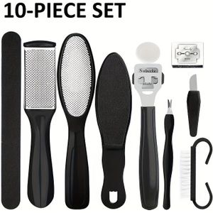 10- Pedicure Set, Metal Voetverzorgingsset, Geurloze Voetvijl en Pumice Stone Tools, met Dode Huidverwijdering, Hielslijm Slijpen, Voetschraper, Lederen Mes en Reparatieplaner voor Voetverzorging