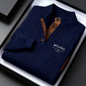 Heren Herfst-Winter Kerst Stand Collar Jacquard Gebreide Trui | Casual Stijl, 280g/m², Hoge Kraag, Knoopdetails, Geschikt voor Buiten Recreatie en Vakantie Cadeaus