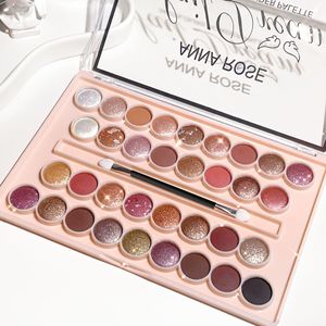 34-Kleuren Oogschaduwpalet met Kwast - Matte & Glanzende Afwerkingen, Blendbare Nude, Bruine, Gouden, Zilveren Tinten voor Langdurige, Vlekvrije Kerstlooks