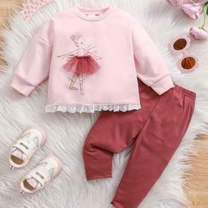 Outdoor Slijtage 2- Meisjes Lente en Herfst Lange Mouwen Cartoon Print Top en Broek Casual Schattige Set, Perfect voor Buiten