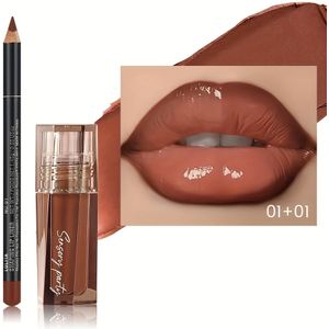 Hydraterende Lipgloss & Lipliner Set - 3D Precisie Lipvorming, , Langdurige Hydraterende Formule, Gebruik in Alle Seizoenen, voor Vrouwen, Mannen