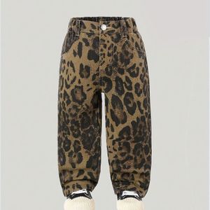 Meisjes Lente/Herfst Elastische Taille Retro Luipaardprint Casual Lange Broek, Peuter Buitenbroek, 1 stuk, Perfect voor Buiten