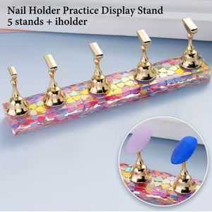 Nagelhouder Oefen Display Stand met 5 Magnetische Standaards en Legering Basis voor Acryl Nagelkunst Training - Ongegeurd
