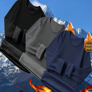 3-delige strakke, warme lange mouwen ronde hals fluwelen casual sport ondergoed tops voor heren - Herfst en winter hardloopshirts