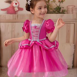 Meisjes Elegante Prinsessenfeestjurk met Gelaagde Mouwen & Laagjesrok - Middellange Roze Bubble Rok voor Podiumoptredens, Schoonheidswedstrijden en Zomerse Vieringen