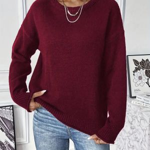 Dames Oversized Ronde Hals Drop Shoulder Tuniek Top - Casual Losse Pasvorm Kleur Blouse, Gezellige Laagjes Basis Shirt voor Herfst/Winter, Veelzijdig voor Jeans, Jurken & Truien