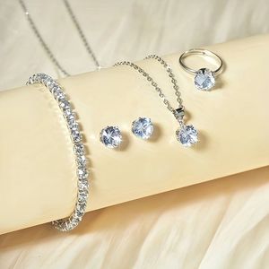 4pcs Luxury Synthetic Zirconia Jewelry Set For Women - Sexy Alloy Bracelet, Earrings, Necklace, And Ring - For Daily And Party - Accessory Collection