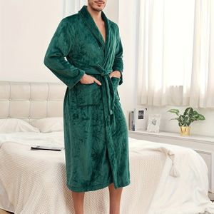 Winter Pluche Fleece Badjas - Elegante V-hals Lange Mouwen Kimono met Asymmetrische Zoom & Riem, Soepel Groene Ochtendjapon voor s, Wasmachinebestendige of Loungedracht, Knusse Nachtjurk