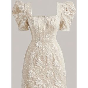 Elegante damesjurk met bloemenprint - Formeel & Chique voor dagelijks gebruik, Party Bruiloft Outfit, Flatterende pasvorm voor dames, Veelzijdige mode, Puffed Sleeves, Verfijnde textuur