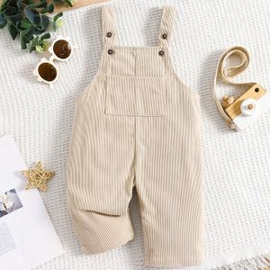1 stuk & Unisex Katoenen Corduroy Romper - Beige met Witte Piping, Drukknoopsluitingen