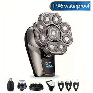 Elektrische Hoofdhaar Scheerapparaat voor Haarknippen, Ultieme Draadloze Oplaadbare - & Kale Kop Scheermes met Roterende Messen, Clippers, Neustrimmer, Borstel, -Messen Elektrisch Scheerapparaat