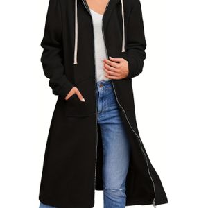 2022 Nieuwe Herfst- en Winter -Border Damesmode uit Europa en Amerika, Losse Lange Cardigan met Rits