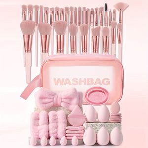 55-delige Gezichtsmake-up Tools Set, 30 Make-up Kwasten & Waszak & Haarband & 2 Polsbandjes & 5 Make-up Sponzen & 5 Waaier & 5 Mini Make-up Sponzen & 5 Duim Poeder & Kwastenkom