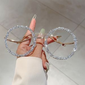 1 stuk Dames Nieuwe Volledige Montuur Ronde Luxe Bril Exquisite Metalen Brillen Trendy Oversize Frame met Strass Decoratieve Unieke Herenbrillen