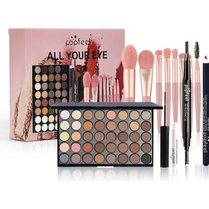 POPFEEL Full Eye Makeup Kit, 12pcs Set Inclusief: 40 Schakeringen van Oogschaduw, Mascara, Wenkbrauwpotlood, Oogpotlood, Borstelset