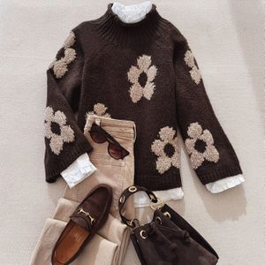 Modieuze Bloemenprint Trui Lange Mouwen Dames Top Zachte Lange Mouwen Mooie Dames Trui Alledaags Elegant Casual Warm Premium Materiaal Dameskleding (alleen tops)