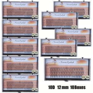 10 10D nepwimpers 0,10 mm D krul 8-14 mm mix natuurlijke wimpersverlenging, nepminkwimpers 60 clusters/1 doos individuele wimperscluster