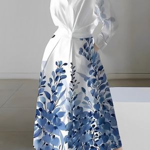 Elegante lange mouw bedrukte jurk voor dames - bloemmotief, mouwloos, pasvorm en flared, alle seizoenen , casual kleding|bloemenprint jurk|mouwloze jurk