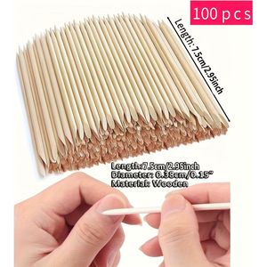 100 stuks Nagelriemduwer Houten Ontwerp Tekenen Schilderen Stok Verwijderaar Oranje Houten Stokjes voor Nagelkunst Gereedschap Nagelstrips Waxen Schrapen Verf 11,4 cm