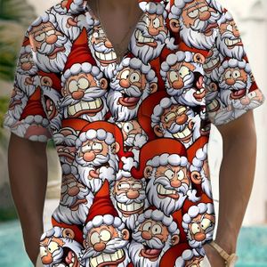 Kerstpret Print Heren Plus Maat Knoopzakje Mouwloos Shirt, PLUS MAAT