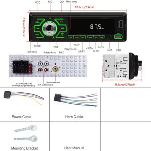 1DIN In-Dash 12V Autoradio, Draadloze Audio Muziekspeler met FM Radio Ondersteuning USB/TF/AUX-IN+APP Verbinding & USB-Opladen en Kleurrijke Achtergrondverlichting