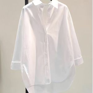 Klassiek Wit Overhemd met Lange Mouwen voor Dames - Casual Kleur, Niet-Doorschijnende Stof, Puntige Kraag voor Lente/Herfst, Veelzijdig , Gladde Stof, Knopen Top, Weekendoutfit