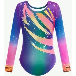 Meisjes Kleurrijke Lange Mouw Turnpak - Stretch Gymnastiek & Dans Jumpsuit met Sprankelende Sterrenprint, Comfortabel voor Alle Seizoenen, Perfect voor Gymnastiek, Dans, voor Buiten