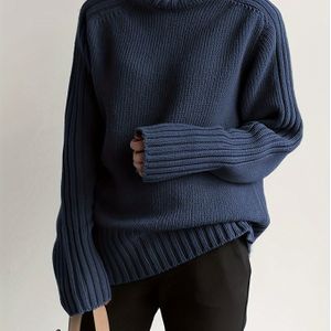 Vrouwen Vintage Hoge Nek Trui - Zachte Rekbare Losse Pasvorm Lange Mouw Pullover, Kleur Casual Elegant Top voor Informele Kleding