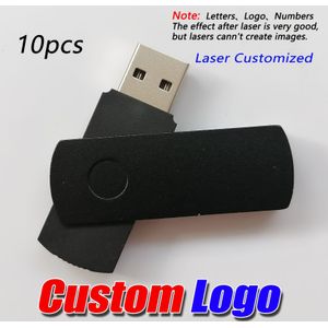 10st Laseraanpassing Draaibare USB 2.0 - 4GB/128MB Echte Capaciteit Duimstick Geheugenstick, Duurzame Metalen Schaal, Zwart, Plug-and-Play voor Computersonderdelen & Meeslepende Apparaten