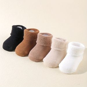 5 Paar Dikke Fleece-gevoerde Terry Sokken voor Jongens en Meisjes, Zachte en Comfortabele Herfst/Winter Sokken met Opvouwbare Top