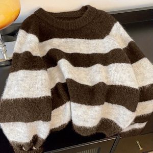 Dames Trui - & Wit Gestreepte Pullover, Zachte Ronde Hals Lange Mouw Top voor Herfst/Winter, Knusse Casual Party Outfit