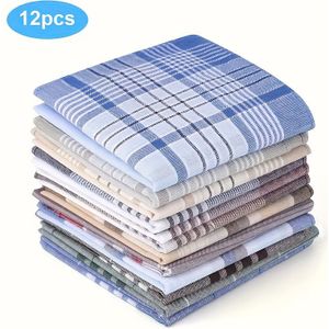 12 stuks Heren Katoenen Zakdoeken – Zachte Elegante Ruitjespatroon, Diverse Kleuren, Premium Katoen voor Bruiloften, Feesten, Vaderdag & -Patricksdag Cadeaus