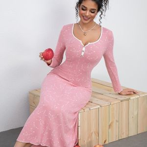 Elegante nachtjurken met V-hals voor de lente/zomer, polyester , print, , 180g/m², voor volwassen dames