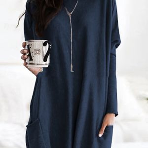 Nieuwe Stijlvolle Casual Kleur Top met Lange Mouwen voor Dames met Zakken voor Vroeg Herfst.