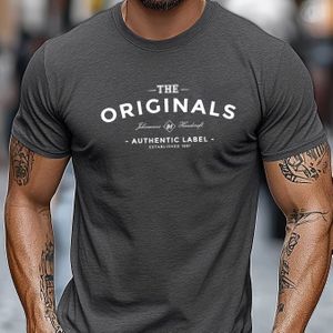 Origineel Heren T-Shirt met Tekstprint - Donkergrijs met Witte Letters - Ademend Zomer Shirt - Authentiek Label Design - Casual Dagelijkse Shirts voor Mannen