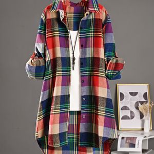 Casual Dikke Midi Lengte Shirt Vrouwen 2025 Herfst Koreaanse Mode Nek Enkelrijig Winter Losse