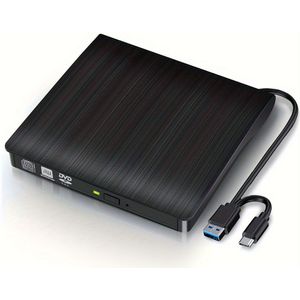 Externe CD-DVD-drive, USB 3.0 & Type-C Draagbare CD-brander Optische Schijf Slanke CD DVD +/-RW Rom-rewriter Speler Lezer voor Laptop en Desktop PC met Windows Mac OS (Zwart)