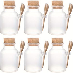 1set 6st 100ml Matte Plastic Badzout Lege Keuken Opslagcontainers Potten met Kurk en 1st Label voor Lichaamsverzorging Sieraden Maken Display & Verpakkingsbenodigdheden