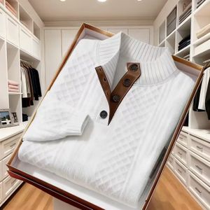 Elegante & Gouden Gestreepte Jacquard Trui voor Heren - Lange Mouw Shirt met Knoopsluiting & Kraag, Machinewasbaar Formeel & Casual Kleding