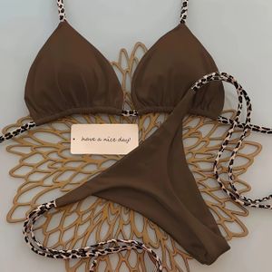 Damesmode Tweedelige Bikini Badpak met Luipaardprint Tie, Strandvakantie Set Geschikt voor Strandvakantie