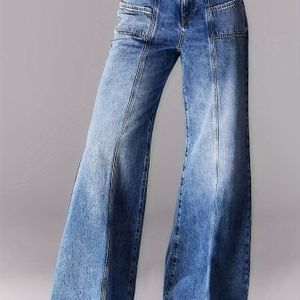 Vrouwen High- Flare Jeans, Casual Stretch Stof, Effkleur, Alle Seizoenen, Detail, Wijde Broek, Geweven