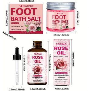 ROZINO Rose Voetverzorgingsset - Hypoallergene, Diepe Reinigende Voetbadzoutbom met Essentiële Oliën, Hydrateert Droge, Gebarsten Voeten, Ideaal Cadeau voor Vrouwen, Gebruik zonder Elektriciteit