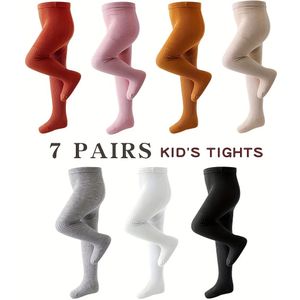 7-delige set zachte & rekbaar gebreide panty's voor meisjes | kleur, strepen, perfect voor herfst/winter, alleen handwas