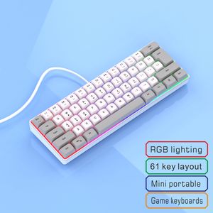 Compact RGB Toetsenbord voor - Draagbaar 61-Toets Mini-toetsenbord met Speltoetsen, Wit & Grijs, Meerdere Verlichtingsmodi (Rood, Groen, , Blauw, Geel) voor