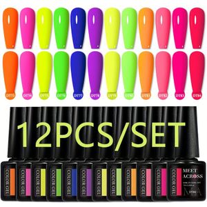 12-delige Fluorescerende Gel Nagellak Set, Neon Gel Nagellak Vernis Semi-permanente Nagelkunst Manicure Soak Off LED Gel Nagellak Vernis