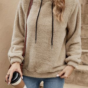 Vrouwen Casual Rode Teddy Hoodie - Lange Mouwen, Trekkoord, Sweatshirt met Voorzak, Casual Winterkleding, Herfstmode, Casual Winterkleding | Hoodie met Trekkoord | Comfortabele Pasvorm