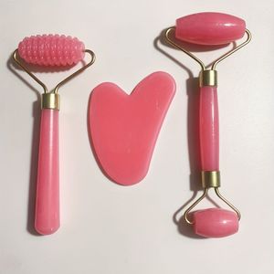 3-delige gezichtsmassage rol en nekscraper Lichtbeige verzorgingsgereedschap